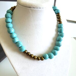 Turquoise and Gold Beaded Necklace